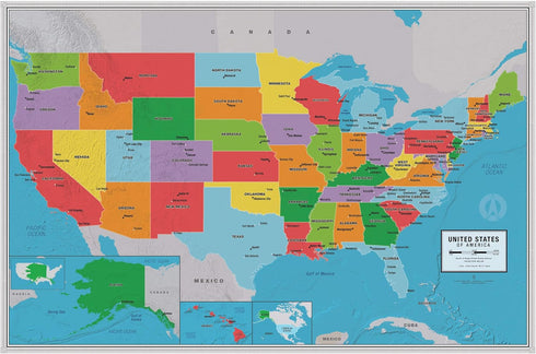 Laminated United States Scholar Map Poster, Educational Version, 36” x 24”, Easy-to-Read Large Labels