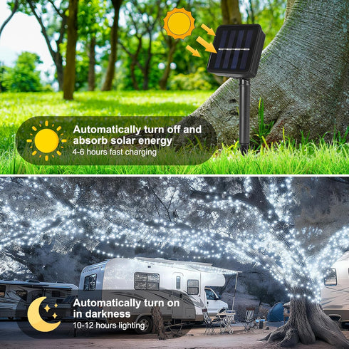SFNDOU 2 Pack 33Ft 100 8 Solar String Lights for Outside,Each LED Solar String Lights Outdoor Waterproof