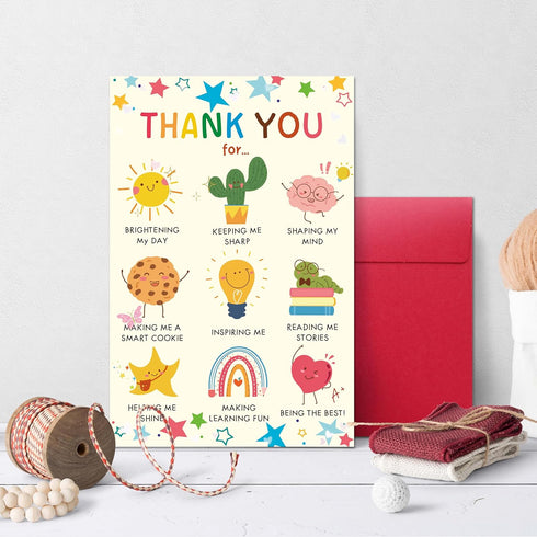 Cheeklee Thank You Card for Teacher, Cute Teacher Appreciation Card Gift from Kids or Parents, End of Year Thank You