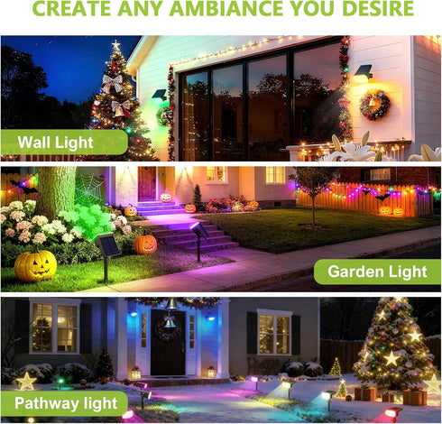 9 IP65,Multicolor Deconrations-4 Pack DAMINY Color Changing Solar Spot Lights Lighting Modes, Outdoor Waterproof RGB