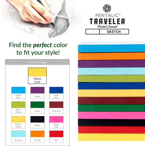 Pentalic Pocket Sketchbook: 3" x 4" Traveler Journal, 160 Pages, Yellow Gold