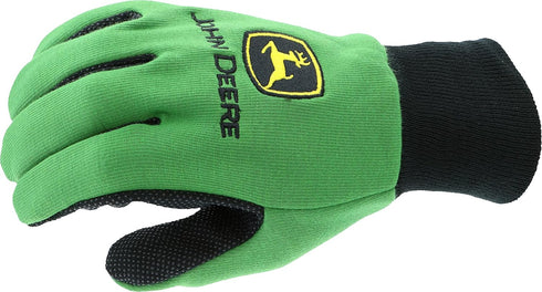 John Deere JD00002 Jersey Gloves, 10 oz Youth Gloves, Ribbed Knit Wrist, Green/Black