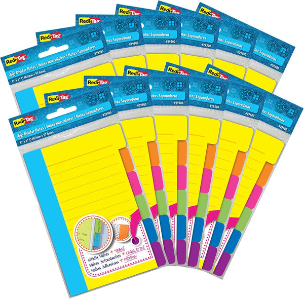Redi-Tag Sticky Notes, Tabbed Self-Stick Lined Notepads, 720 Ruled Notes, Assorted Colors