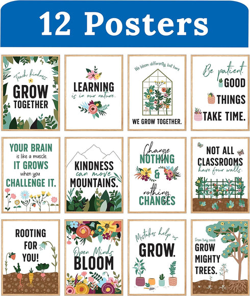 Carson Dellosa Grow Together 12pc Motivational Poster Set, 8.5" x 11" Nature Decor Classroom Posters for Bulletin Board, Motivational Wall Decor, Office Decor, Classroom Decor, Flower Classroom Themes by Carson Dellosa Education