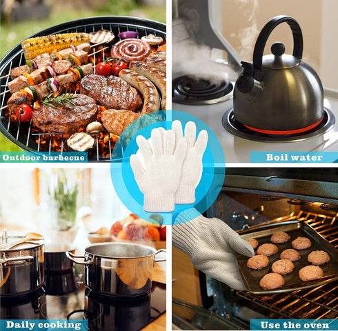 Heat Resistant Gloves, EN407 Certified, 932 F Oven Gloves, 1 Pair (2 Pieces Set), White