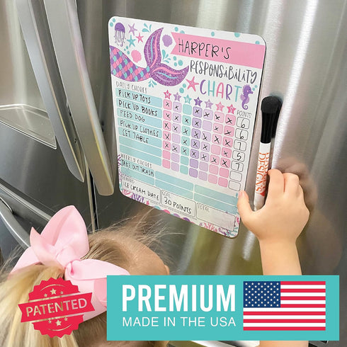 Magnetic Chore Chart for Kids - Mermaid Good Behavior Chart, Dry Erase Daily & Weekly Responsibility List at Home