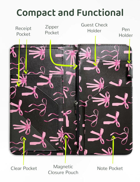 Server Book with Zipper Pocket and Magnetic Closure Server Booklet Waitress Book Serving Book with Money Pocket