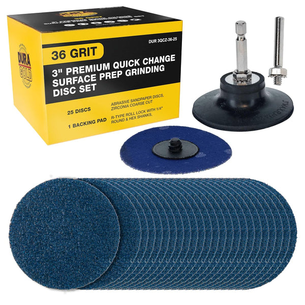 Dura-Gold 3 Inch Grinding Discs, 36 Grit (25 Disc Set) with R-Type