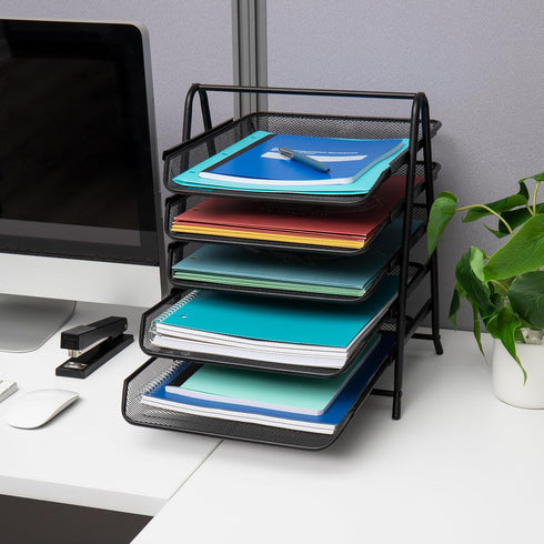 Mind Reader 5-Tier Paper Tray, Desktop Organizer File Storage, Metal Mesh, 11.75" L x 14" W x 14.5" H, Black