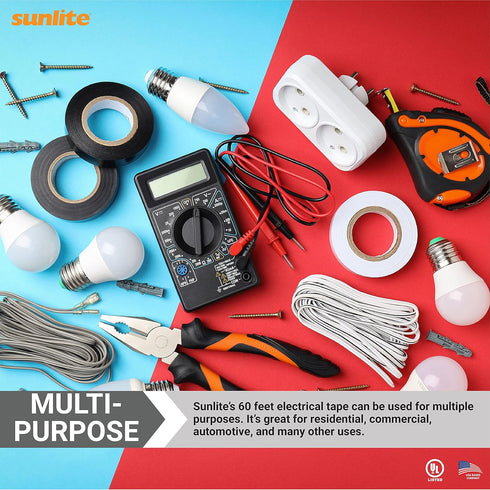Sunlite 41325-SU 10-Pack PVC Electrical Tape, 60 Feet x 0.75 Inches, White