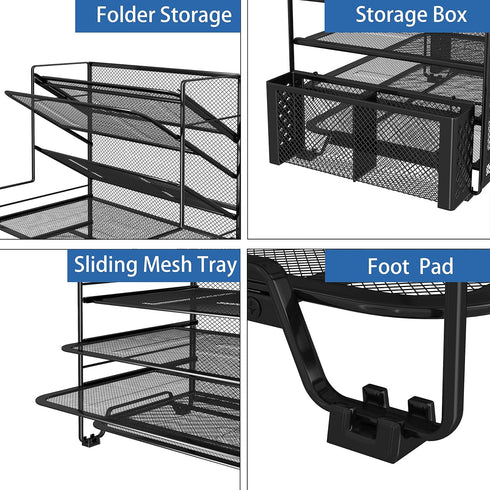 Simple Trending 7 Tier Desk File Organizer, Letter Tray Paper Organizer with Pen Holder and Metal Hanging Basket (Black)