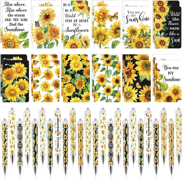 Pasimy 48 Pcs Sunflower Notebooks and Pen Set, Mini Notepad and Ballpoint Pen Vintage Sunflower Gift Favor for Office