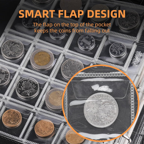 Coin Collection Album Holder, 400 Pockets Fireproof Coin Collection Book & 36 Paper Money Organizer Binder for Coin