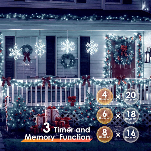 1200 394 IP67 8 Christmas Lights LED FT, Waterproof Christmas Tree Lights with Modes, Outdoor String Lights with Timers