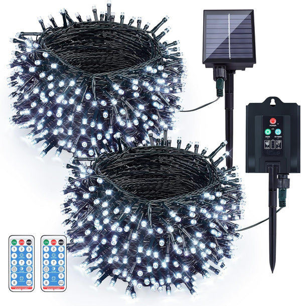 woohaha 2 Pack Solar String Lights,Total 144ft 400 LED Solar White Christmas