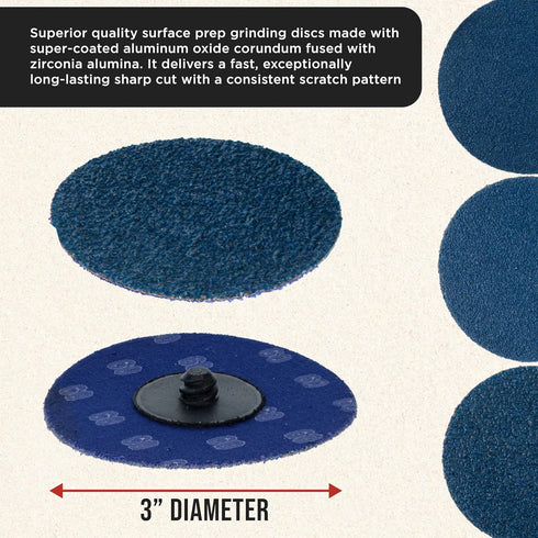 3 Inch 36, 60 80 (25 Dura-Gold Grinding Discs, & Grit Disc Each), R-Type Roll Lock Adapter & Backing Pad - Quick Change