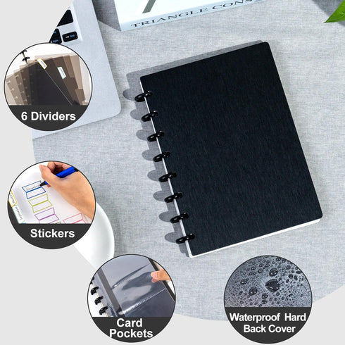 Discbound Notebook - Customizable Refillable 5 Subject Journal with 120 Wide Ruled Pages, 6 Binder Dividers & 16 Tabs,
