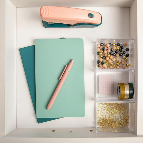 Martha Stewart Brody Desktop Storage Organizer, Stack and Slide Plastic Tray, Clear Organizer for Office, Kitchen,