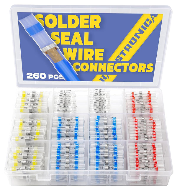 260PCS Solder Seal Wire Connectors - Waterproof Heat Shrink Connectors for Marine, Stereo (20 Yellow, 60 White)