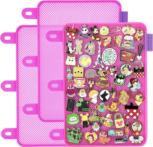 Enamel Pin Display Pages (3 PK) for Disney Collectible Pins in Any 3-Ring Binder, Lay Flat with Pinbacks (Pink)