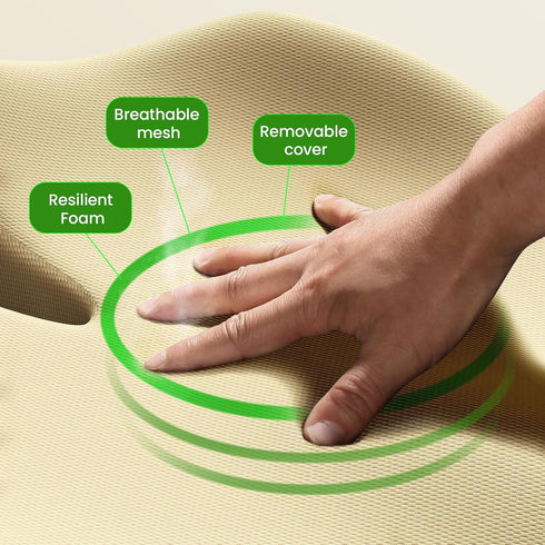 Benazcap Large Seat Cushion for Office Chair Memory Foam Coccyx Pain Relief Cushion Pillow for Back Support Non-Slip
