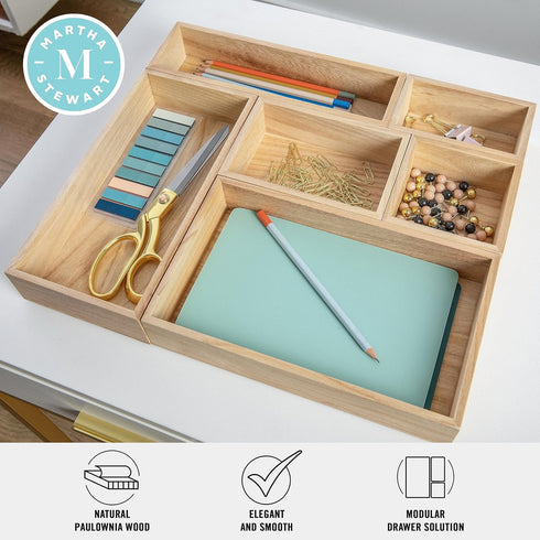 Martha Stewart Weston Wooden Desktop Organizer with Open Lower Storage Compartment, White