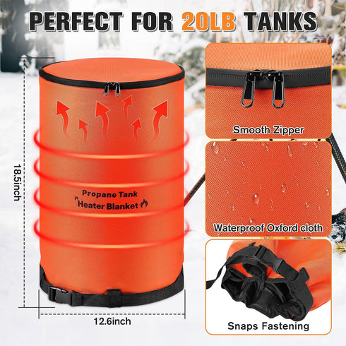 20LB (41-122F) Dreyoo RV Propane Tank Heater Blanket Thermostat Control and Timer Function, Waterproof & UV Resistant
