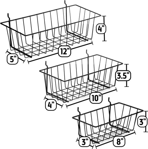 Set 3 Pack 1/4" Pegboard Basket - - Hooks to Hole Peg Board - Better Tool Organization - Organize Tools, Workbench