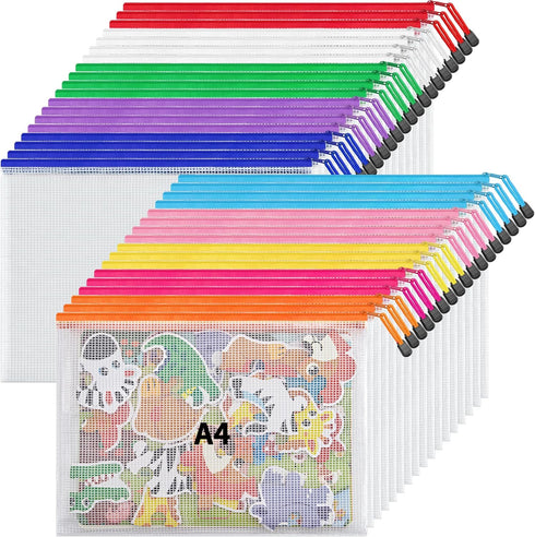 JARLINK 36 Pack Zipper Mesh Document Pouch, A4 Size Waterproof Bags for Office School Supplies, Toys, Travel Storage