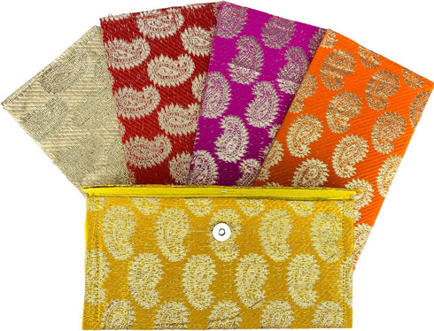 Pack Of 5 Money Brocade Fabric Envelopes | Shagun Lifafa Gift Card Holder | Wedding Gifts