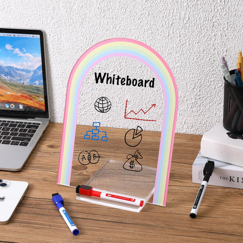 Mr. Pen Clear Acrylic Board with Stand, 11.8" x 8.9", Includes 3 Markers, Rainbow Theme for Desk Use