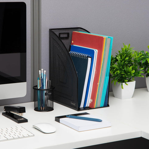 Mind Reader Vertical File Storage, Set of 2, Desktop Organizer, Workspace, Office, Metal Mesh, 6.25" L x 10" W x 12.5" H, Black by Mind Reader