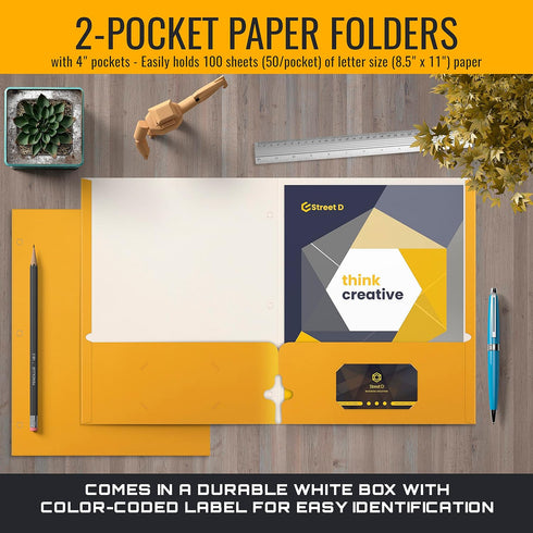 Better Office Products Two Pocket Portfolio Folders, 50-Pack, Dark Yellow, Letter Size Paper Folders