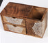 Wooden Hand Carved Desk Organizer, Pencil Pen Stationery Holder with 2 Drawers for Home Office