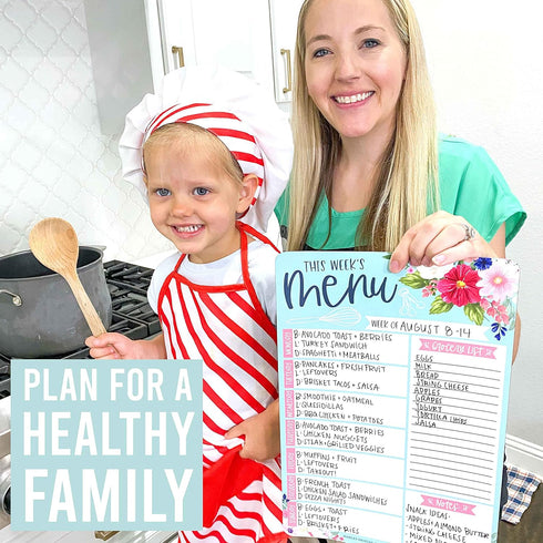 Hadley Designs Weekly Meal Planner Dry Erase Board, Floral Magnetic Menu Board for Kitchen Refrigerator