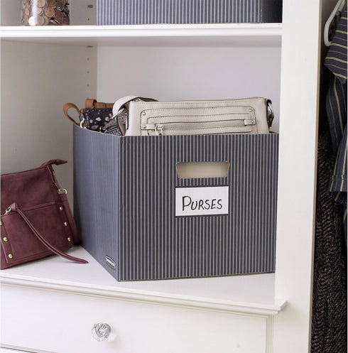 Bankers Box 4 Pack STOR/File Decorative Medium-Duty File Storage Boxes, Letter/Legal, Black/Gray Pinstripe