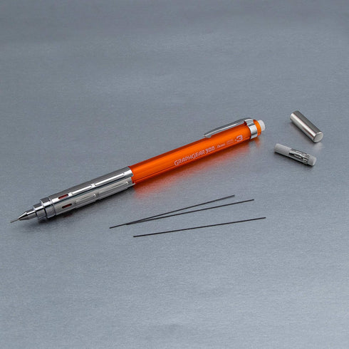 Pentel Arts GraphGear 300 Mechanical Pencil (0.3mm) Extra-fine Line, Orange Barrel with Small Block Eraser + 1 Lead Tube