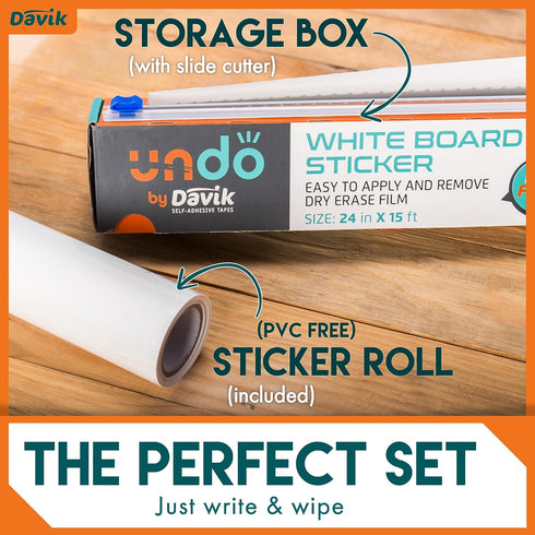 Davik Multi-Purpose Whiteboard Sticker, Customizable Peel and Stick Dry Erase Board for Wall Art
