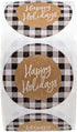 Black and White Buffalo Plaid Happy Holidays Stickers, 500 Christmas Gingham Envelope Seals