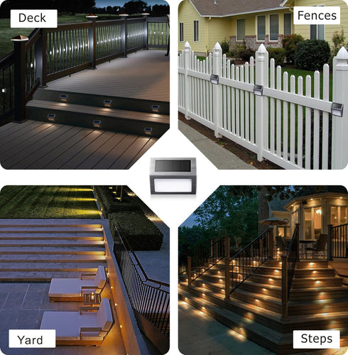 Solar Lights for Steps, Decks, Pathway Yard Stairs Fences, LED Outdoor Waterproof, Warm Light (2 Pack)
