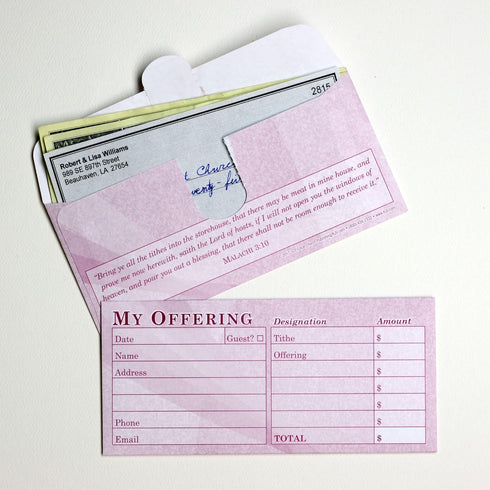 Church Offering/Tithe Donation Envelopes, Simple Design, Easy-Open Tab, Blank Designation Lines, Fits Bills & Checks, Visitor Card/Information Form, Malachi 3:10 KJV Verse - Burgundy - Package of 125