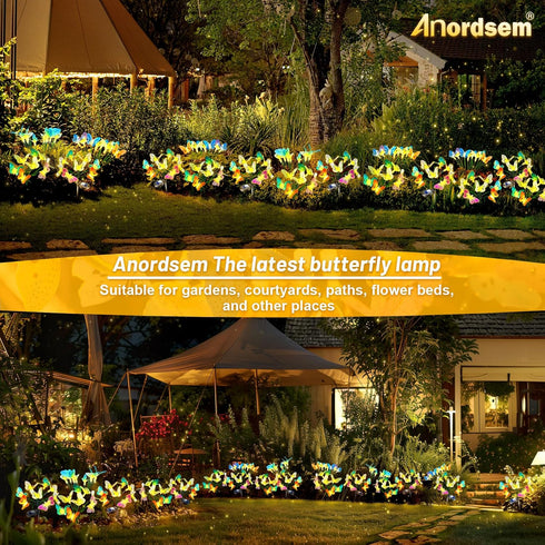 Solar Butterfly Garden Lights, 2 Pack Outdoor Patio Decor with Waterproof Swaying Animal Fairy Lights