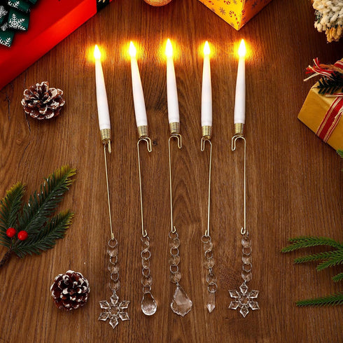 12 DECYOOL PCS Christmas Tree Candle, Flameless Taper Window Candle with Acrylic Pendant Spring Hook Christmas Hanging