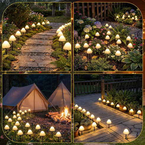 Grinsvalley 50LED 23FT 8 Mushroom Solar Lights for Garden Outdoor Solar Powered Garden String Lights Waterproof