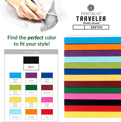 Pentalic Pocket Sketchbook: 3" x 4" Traveler Journal, 160 Pages, Black