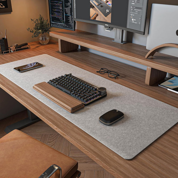 DawnTrees Felt Desk Pad, Keyboard Mat (35.5x12 Inches), Large Mouse Pad, Computer Desk Mat XL, Light Gray