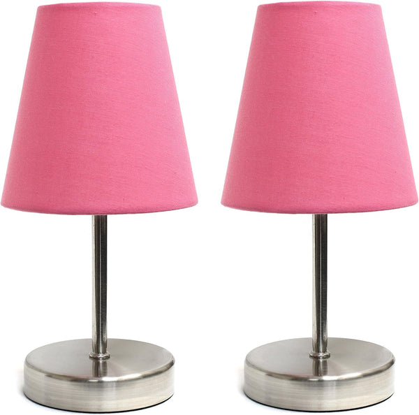Simple Designs LT2013-PNK-2PK Mini Basic 2 Pack Sand Nickel Table Lamp with