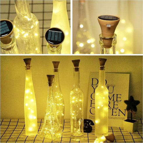 10 Pack 20 Decorman Upgraded Solar Wine Bottle Lights LEDs Waterproof Silver Wire Cork Lights for Party, Wedding