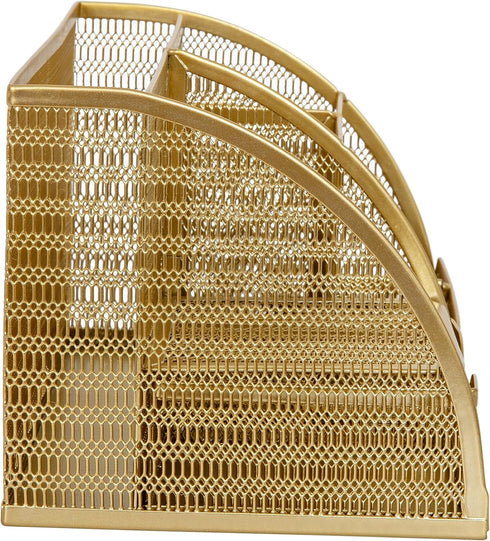 Martha Stewart Ryder Gold Mesh Metal Small Organizer for Office Accessories, Notebooks, Pen Holder and Drawer