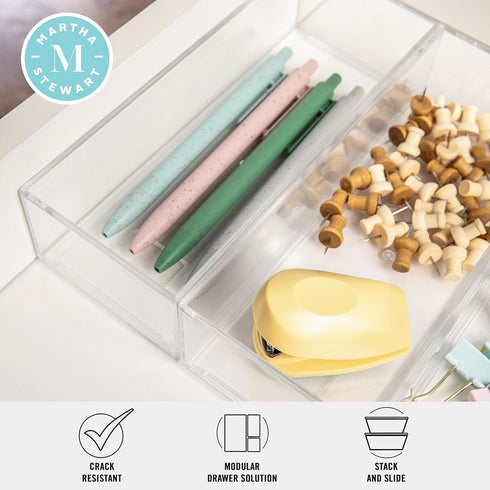 Martha Stewart Brody Desktop Storage Organizer, Stack and Slide Plastic Tray for Office, Kitchen, Vanity